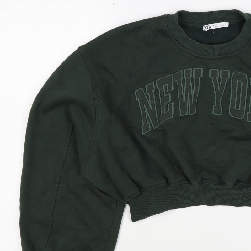 Zara Women’s Green S New York Cropped Pullover Sweatshirt