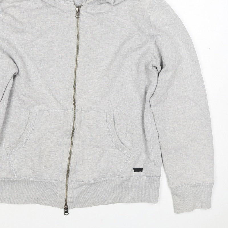Levi's Men Grey Small Full Zip Hooded Cotton Blend Hoodie