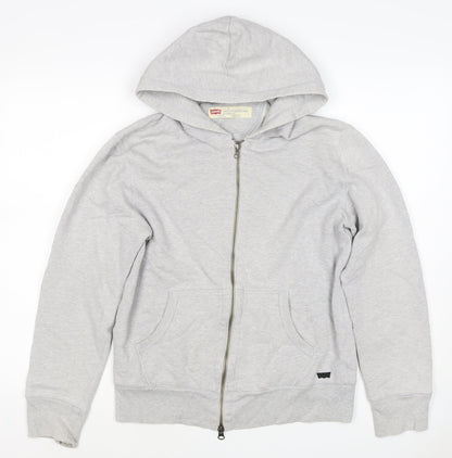 Levi's Men Grey Small Full Zip Hooded Cotton Blend Hoodie