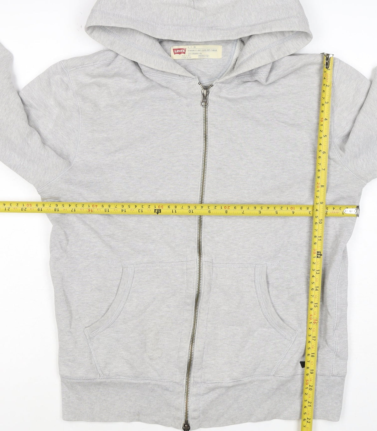 Levi's Men Grey Small Full Zip Hooded Cotton Blend Hoodie