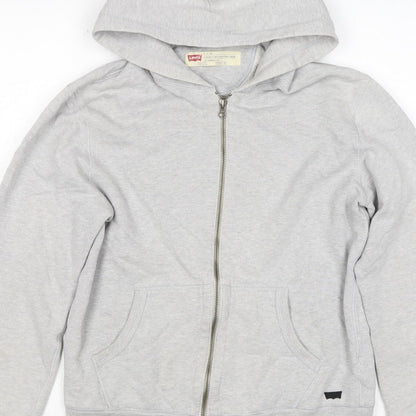 Levi's Men Grey Small Full Zip Hooded Cotton Blend Hoodie
