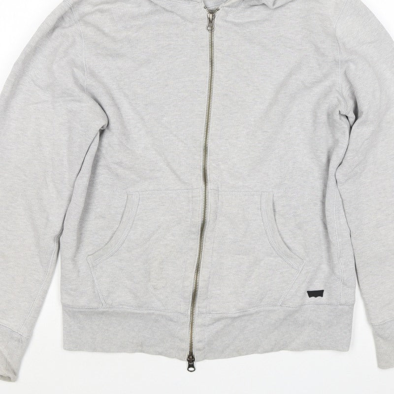 Levi's Men Grey Small Full Zip Hooded Cotton Blend Hoodie