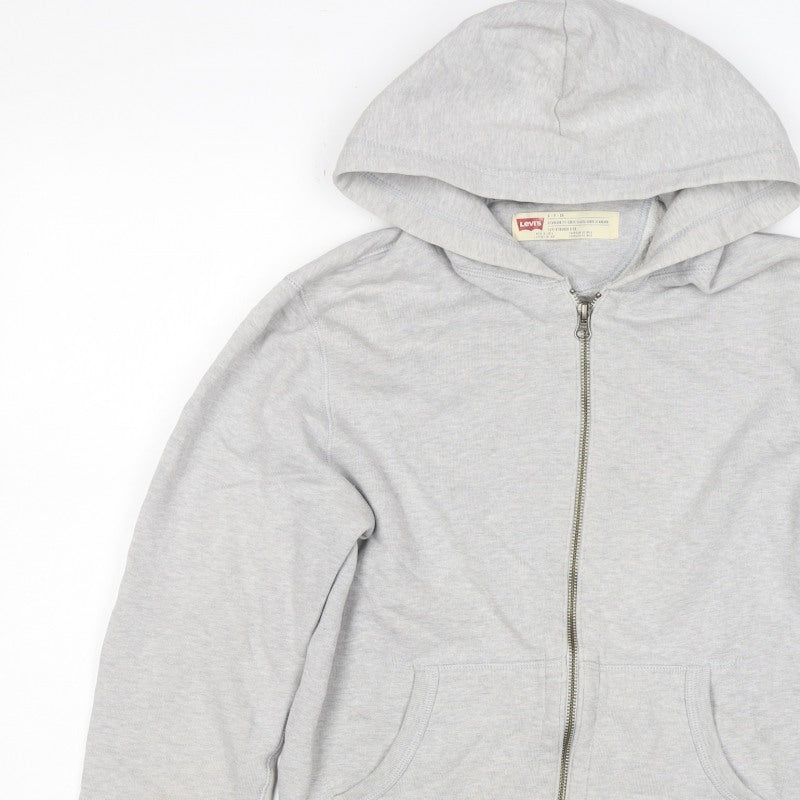 Levi's Men Grey Small Full Zip Hooded Cotton Blend Hoodie