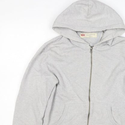 Levi's Men Grey Small Full Zip Hooded Cotton Blend Hoodie