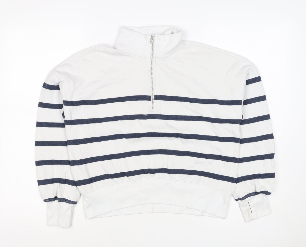 Abercrombie Kids Girls White Navy Striped 13-14 Years 1/4 Zip Sweatshirt