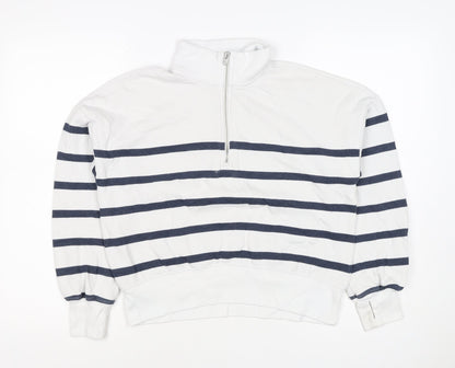 Abercrombie Kids Girls White Navy Striped 13-14 Years 1/4 Zip Sweatshirt