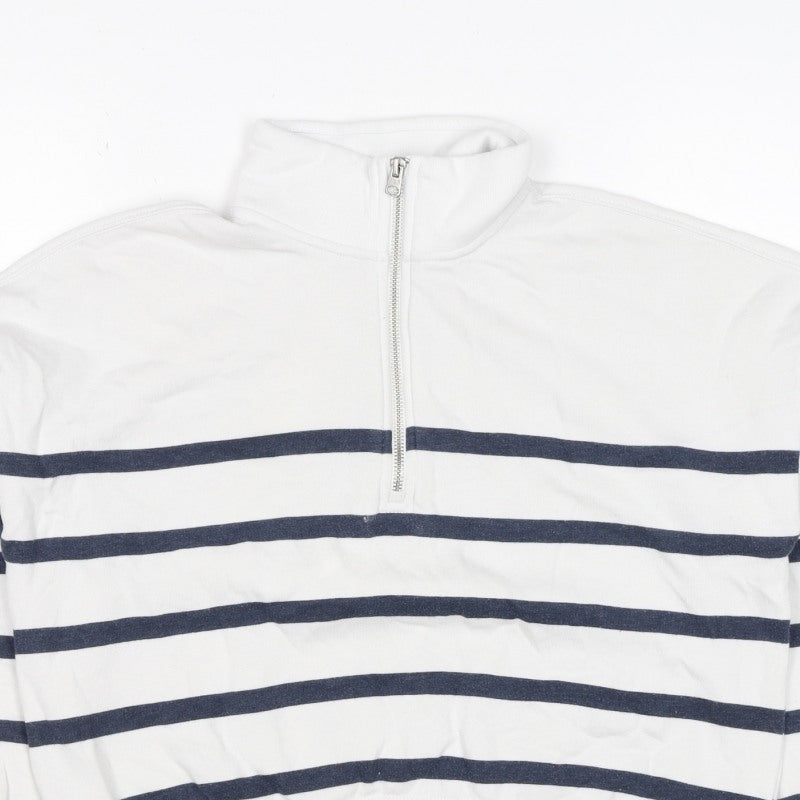Abercrombie Kids Girls White Navy Striped 13-14 Years 1/4 Zip Sweatshirt