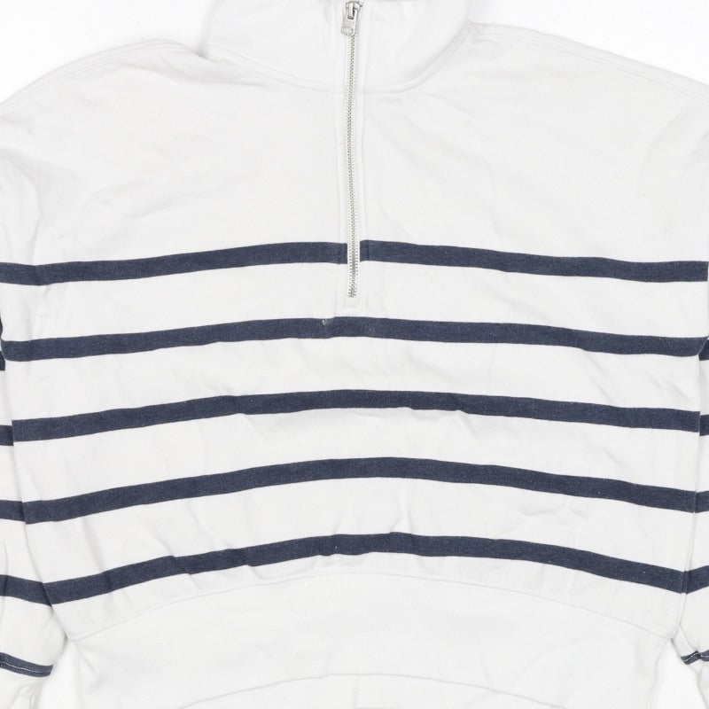 Abercrombie Kids Girls White Navy Striped 13-14 Years 1/4 Zip Sweatshirt