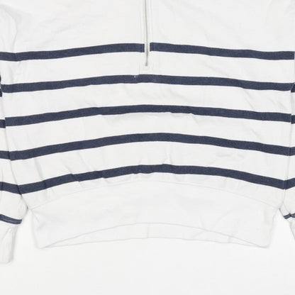 Abercrombie Kids Girls White Navy Striped 13-14 Years 1/4 Zip Sweatshirt