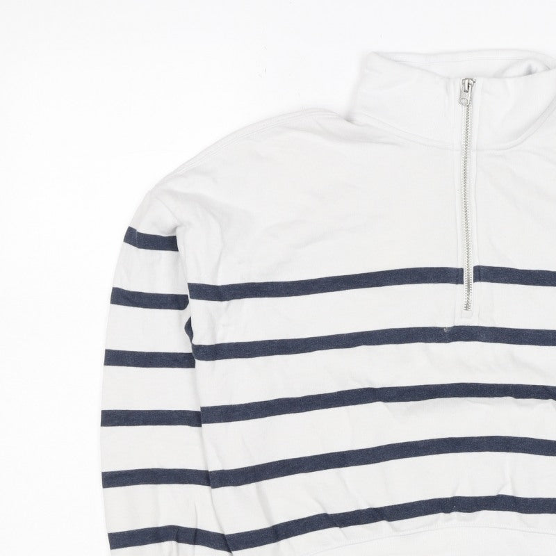 Abercrombie Kids Girls White Navy Striped 13-14 Years 1/4 Zip Sweatshirt