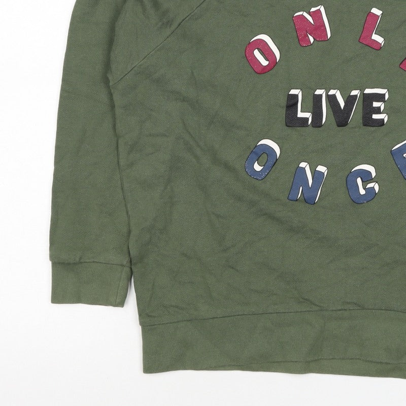 Pull&Bear Women’s Green S Only Live Once Graphic Pullover Sweatshirt