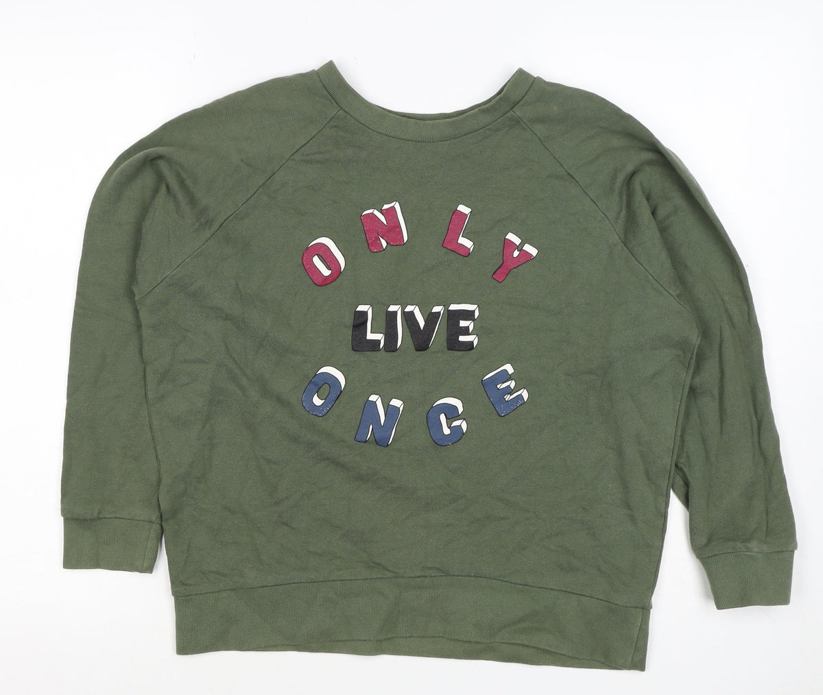 Pull&Bear Women’s Green S Only Live Once Graphic Pullover Sweatshirt