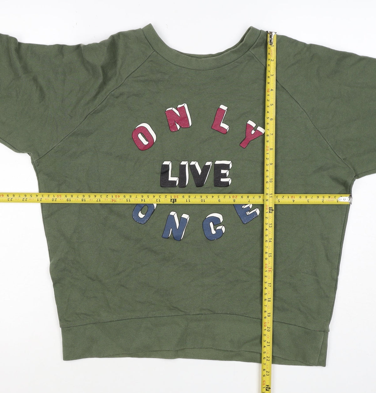 Pull&Bear Women’s Green S Only Live Once Graphic Pullover Sweatshirt