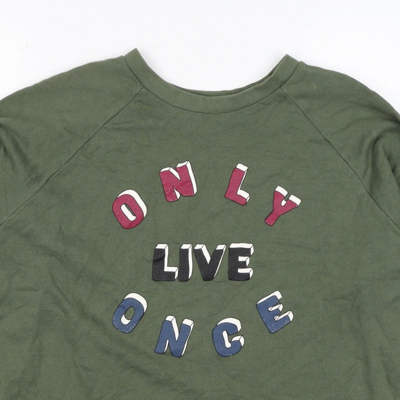 Pull&Bear Women’s Green S Only Live Once Graphic Pullover Sweatshirt