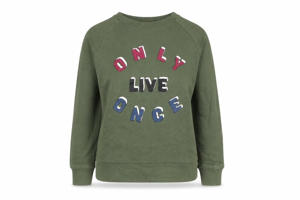 Pull&Bear Women’s Green S Only Live Once Graphic Pullover Sweatshirt