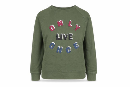Pull&Bear Women’s Green S Only Live Once Graphic Pullover Sweatshirt