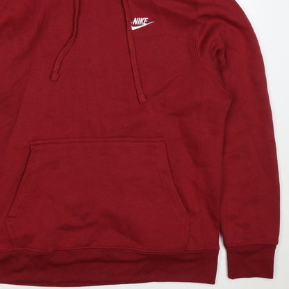 Nike Men’s Red M Pullover Hoodie Embroidered Logo Kangaroo Pocket