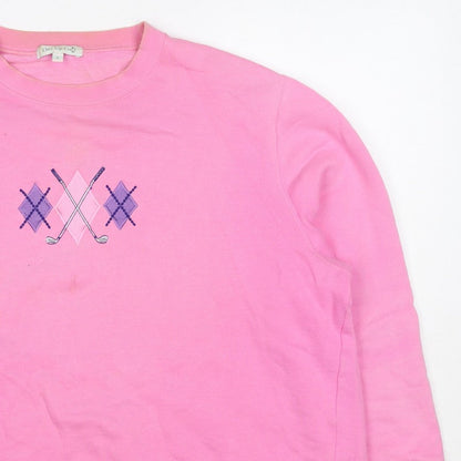 One Up Golf Women’s Pink L Argyle Embroidered Cotton Sweatshirt