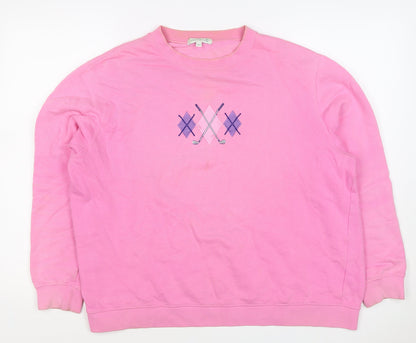 One Up Golf Women’s Pink L Argyle Embroidered Cotton Sweatshirt