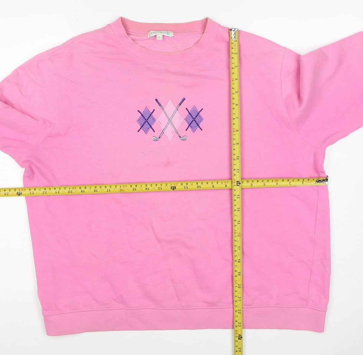 One Up Golf Women’s Pink L Argyle Embroidered Cotton Sweatshirt