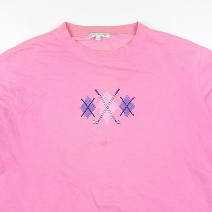 One Up Golf Women’s Pink L Argyle Embroidered Cotton Sweatshirt