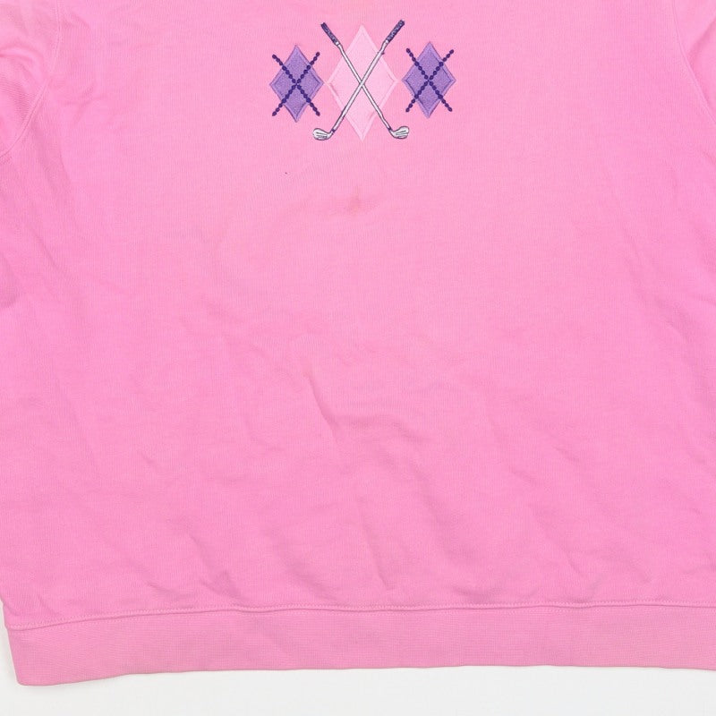 One Up Golf Women’s Pink L Argyle Embroidered Cotton Sweatshirt