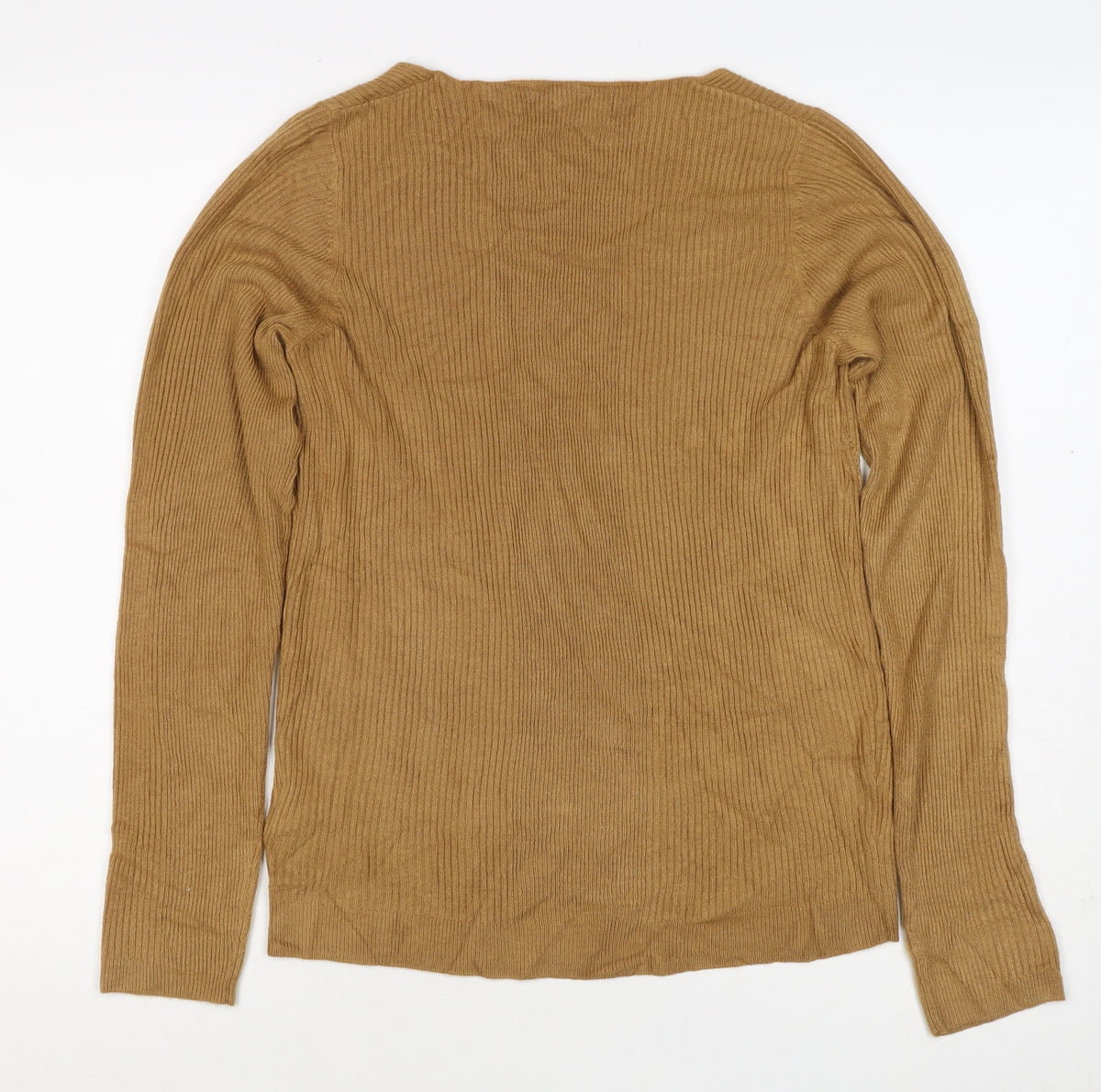 Marks and Spencer Women Brown Size 12 Cashmere Ribbed V-Neck Jumper