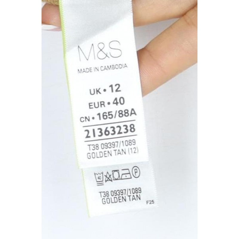 Marks and Spencer Women Brown Size 12 Cashmere Ribbed V-Neck Jumper