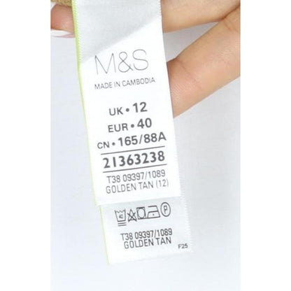 Marks and Spencer Women Brown Size 12 Cashmere Ribbed V-Neck Jumper