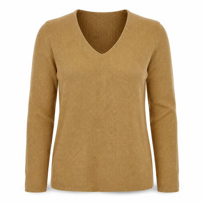Marks and Spencer Women Brown Size 12 Cashmere Ribbed V-Neck Jumper