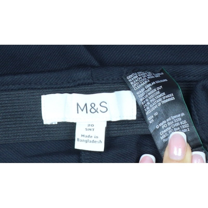 Marks and Spencer Women Black Size 20 Short Straight Stretch Trousers