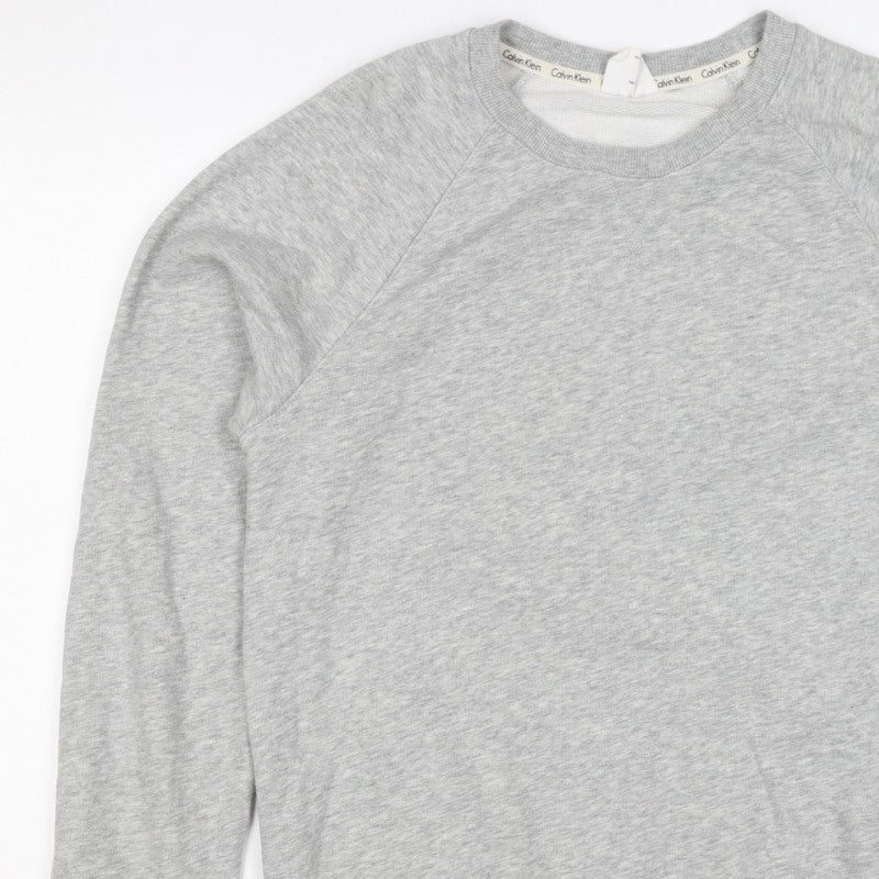 Calvin Klein Men Grey M Logo Hem Crew Neck Pullover Sweatshirt