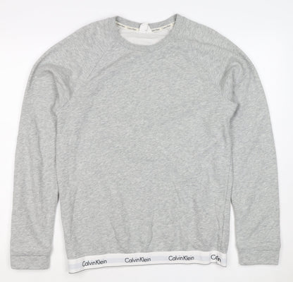 Calvin Klein Men Grey M Logo Hem Crew Neck Pullover Sweatshirt