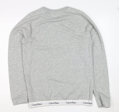 Calvin Klein Men Grey M Logo Hem Crew Neck Pullover Sweatshirt