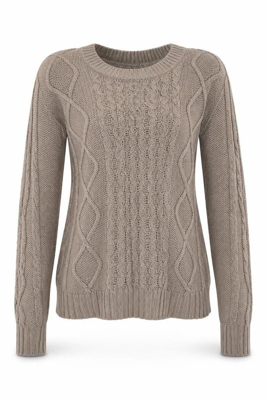 Gap Women Beige M Cable-Knit Crew Neck Cotton Blend Jumper