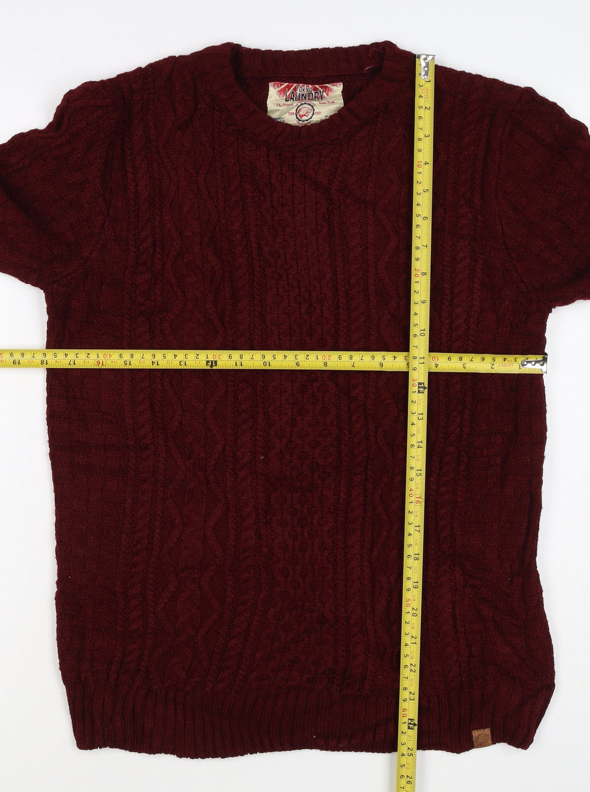 Tokyo Laundry Men’s Red S Cable Knit Crew Neck Pullover Jumper
