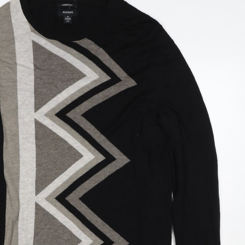 Alfani Men’s Black M Cashmere Blend Geometric Crew Neck Pullover Jumper