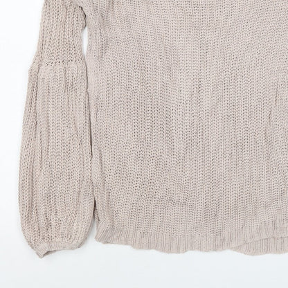 Amuse Society Women Beige UK 6 Chunky Knit Crew Neck Jumper