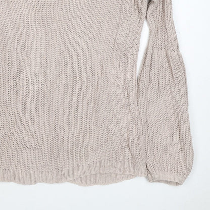 Amuse Society Women Beige UK 6 Chunky Knit Crew Neck Jumper