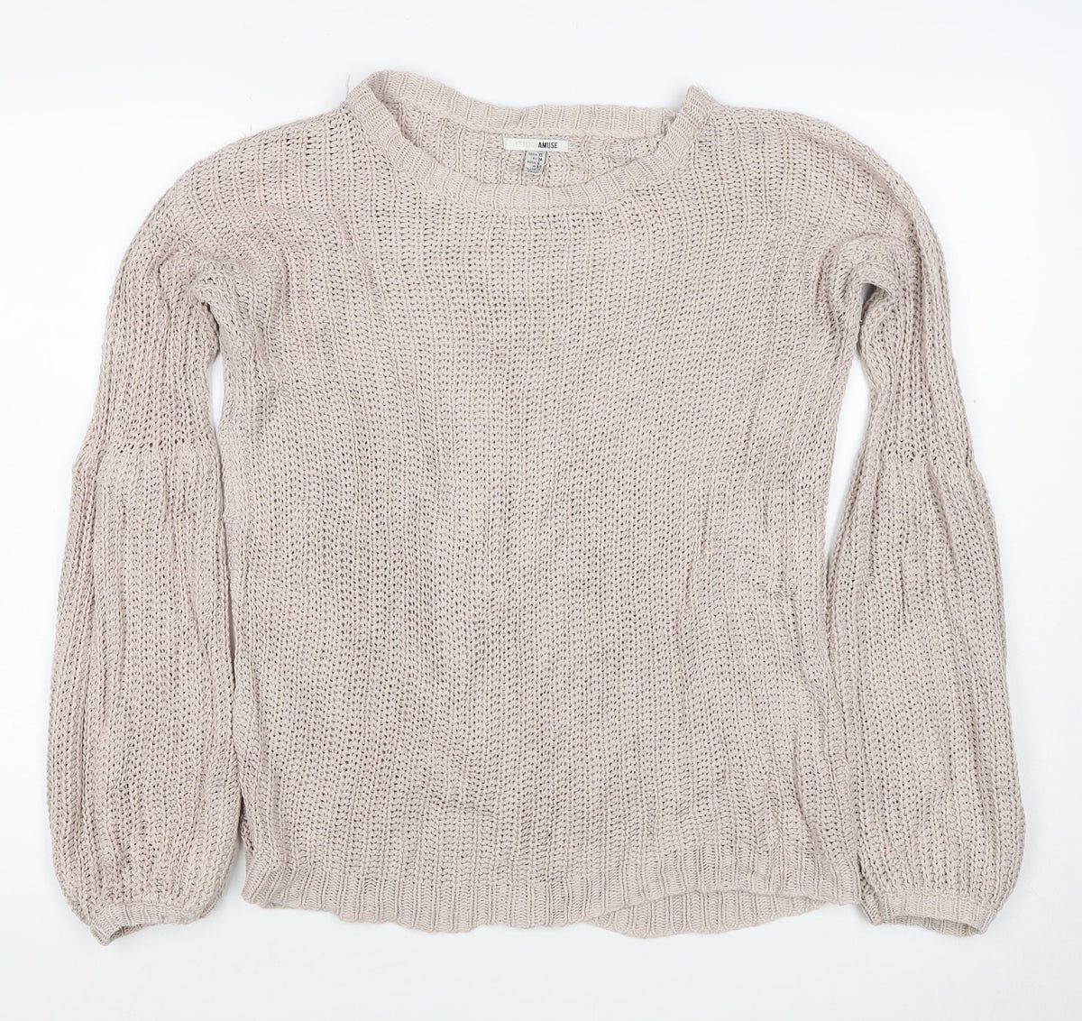 Amuse Society Women Beige UK 6 Chunky Knit Crew Neck Jumper