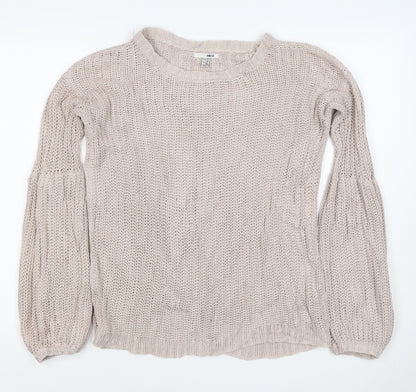 Amuse Society Women Beige UK 6 Chunky Knit Crew Neck Jumper
