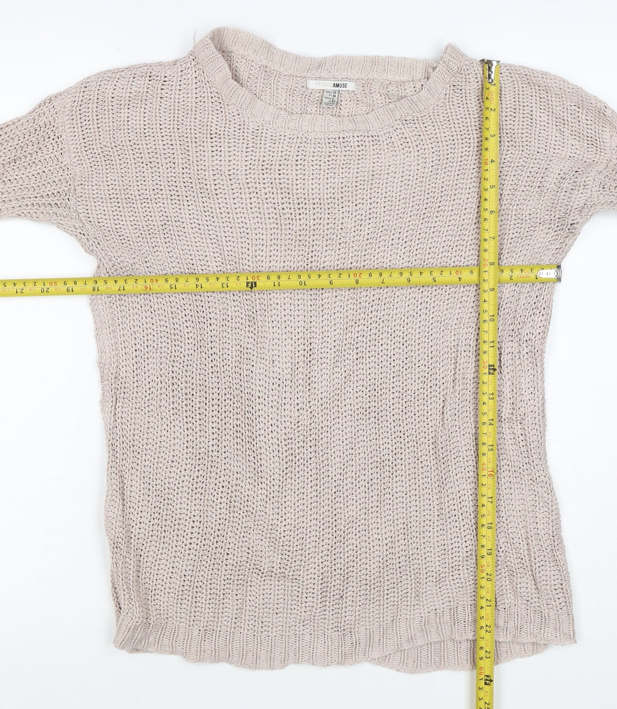 Amuse Society Women Beige UK 6 Chunky Knit Crew Neck Jumper