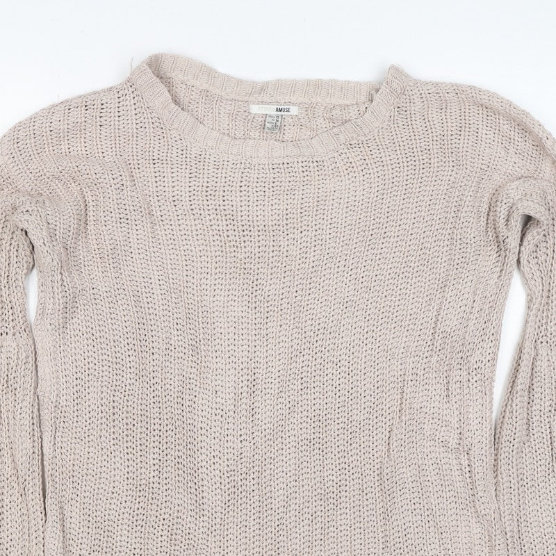 Amuse Society Women Beige UK 6 Chunky Knit Crew Neck Jumper