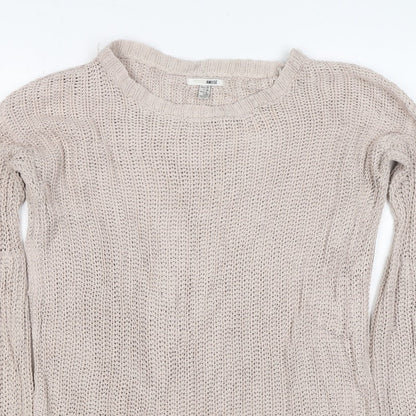 Amuse Society Women Beige UK 6 Chunky Knit Crew Neck Jumper