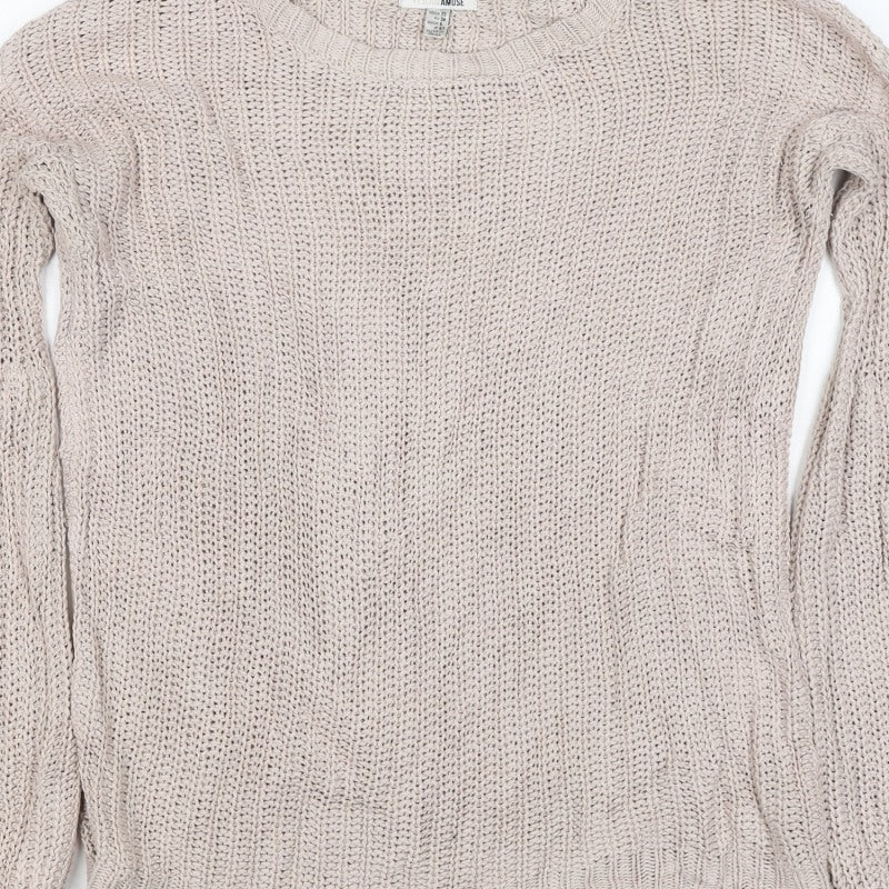 Amuse Society Women Beige UK 6 Chunky Knit Crew Neck Jumper