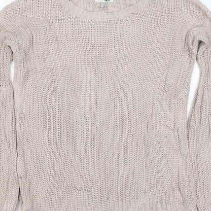 Amuse Society Women Beige UK 6 Chunky Knit Crew Neck Jumper