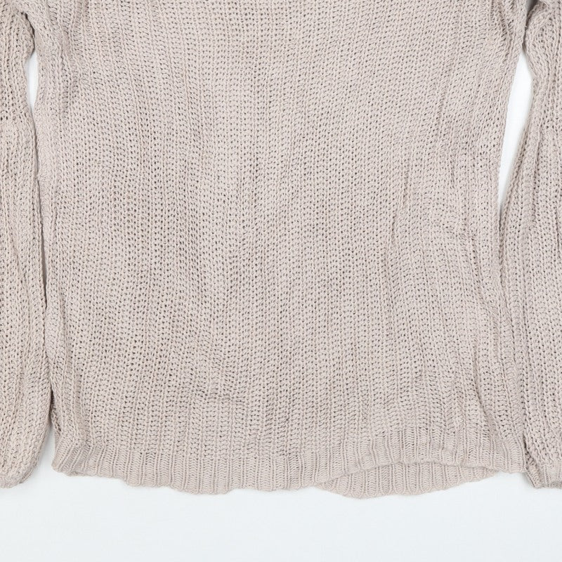 Amuse Society Women Beige UK 6 Chunky Knit Crew Neck Jumper