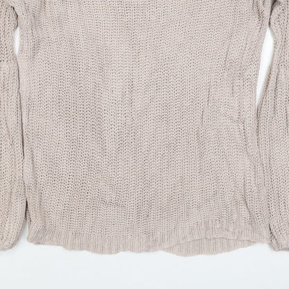 Amuse Society Women Beige UK 6 Chunky Knit Crew Neck Jumper