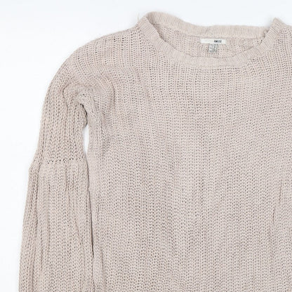 Amuse Society Women Beige UK 6 Chunky Knit Crew Neck Jumper