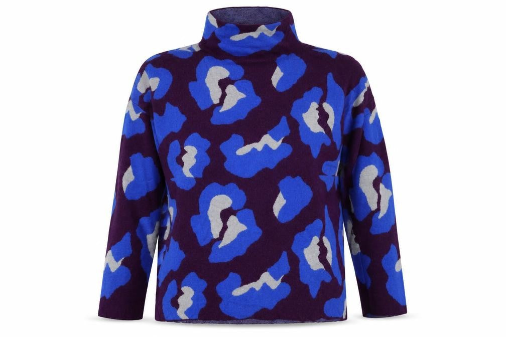 Jaeger Women’s Multicoloured XL Merino Wool Floral Roll Neck Jumper